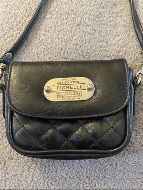 Fiorelli Small Black Quilted Crossbody Bag with Silver Engraved Plaque